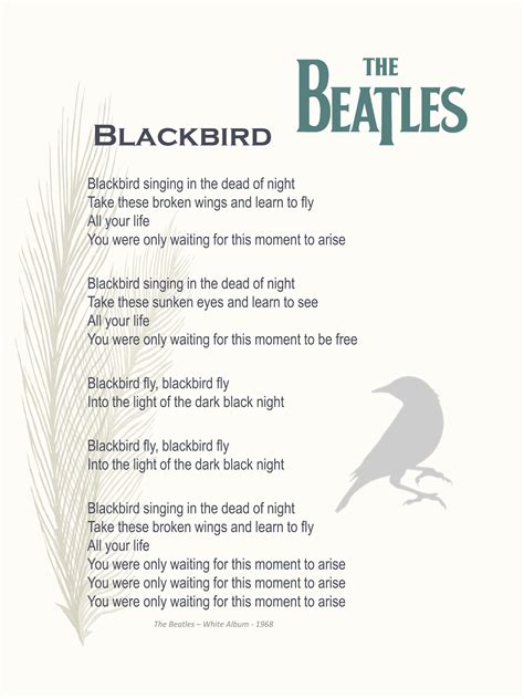 Sep 11, 2020 · Ive Just Seen A Face. 4. Eleanor Rigby (ver 6) 289. Hotel California (ver 2) 2,657. Unlimited access to Blackbird The Beatles (Tabs) and lyrics (ver 2) . Dive into music for free without limits. Ultimate-Guitar: music for all Blackbird by The Beatles (Tabs).
